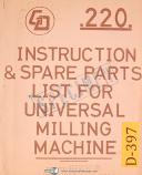Dufour-Dufour Gaston No. 220, Universal Milling, Instructions & Spare Parts List Manual-220-No. 220-01